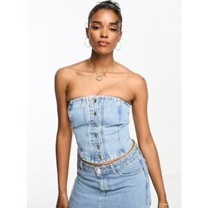 NWT Pull & Bear Denim Blue Corset Tube Top – Strapless Bustier – Y2K Style – S